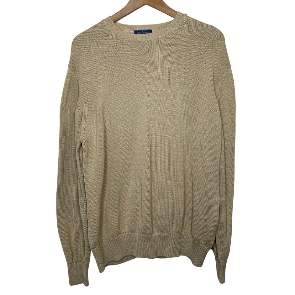 FAÇONNABLE | Men’s Crew Neck Beige Sweater 100% Cotton Made in Italy | Size L